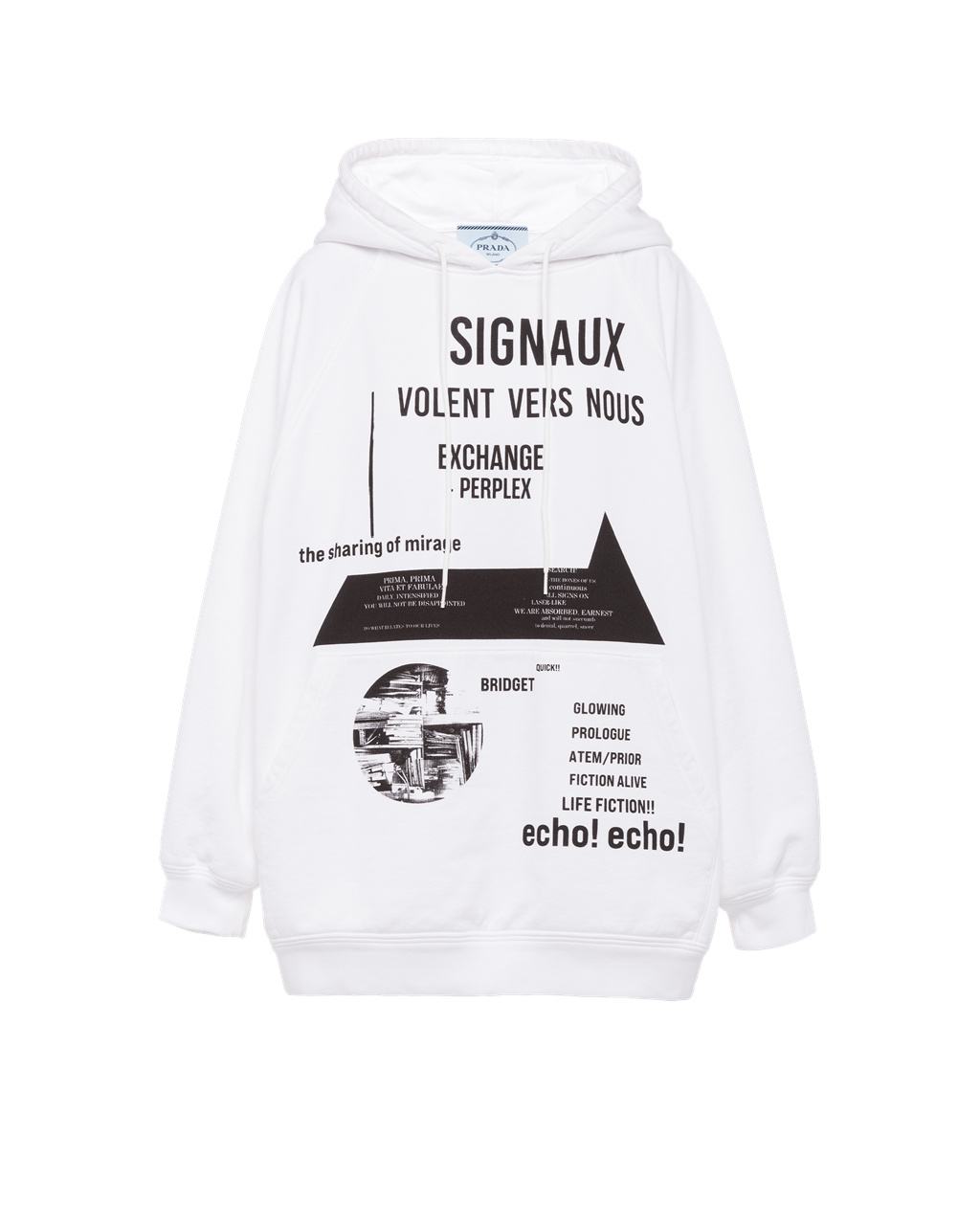 Prada Bomull Fleece Hoodie Hvite Svarte | 401-HQLKVB