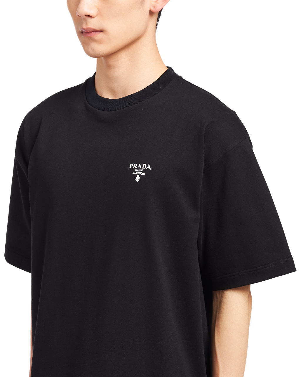 Prada Bomull T-shirt With Nylon Details Svarte Svarte | BESKVG526