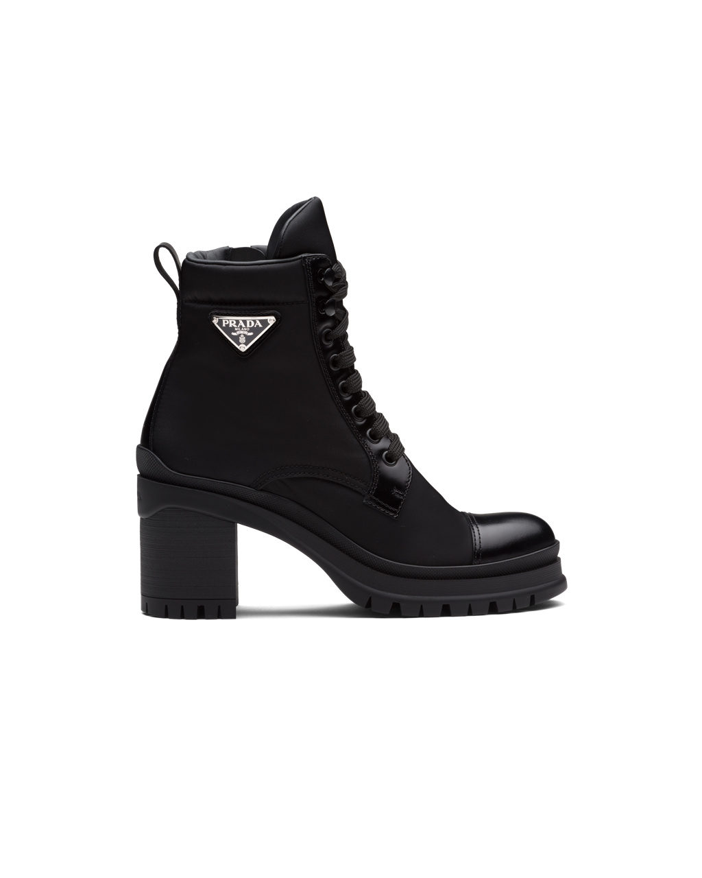 Prada Brushed Lær And Nylon Laced Booties Svarte | 192-YOBZDJ