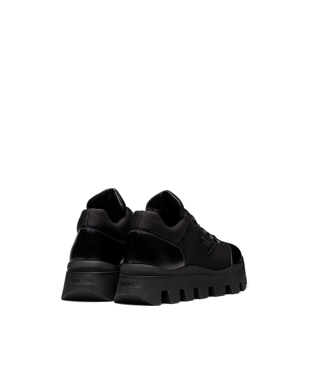 Prada Brushed Lær And Nylon Sneakers Svarte | 137-OXQKHG