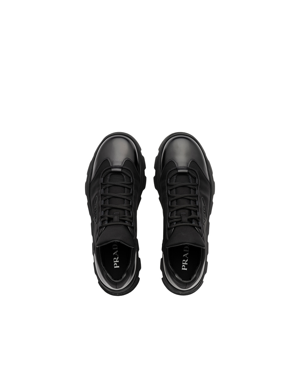 Prada Brushed Lær And Nylon Sneakers Svarte | 137-OXQKHG