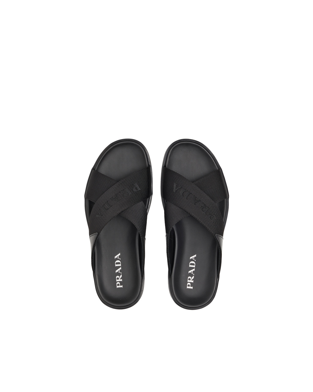 Prada Brushed Lær And Nylon Tape Crisscross Slides Svarte | DCJBXR698