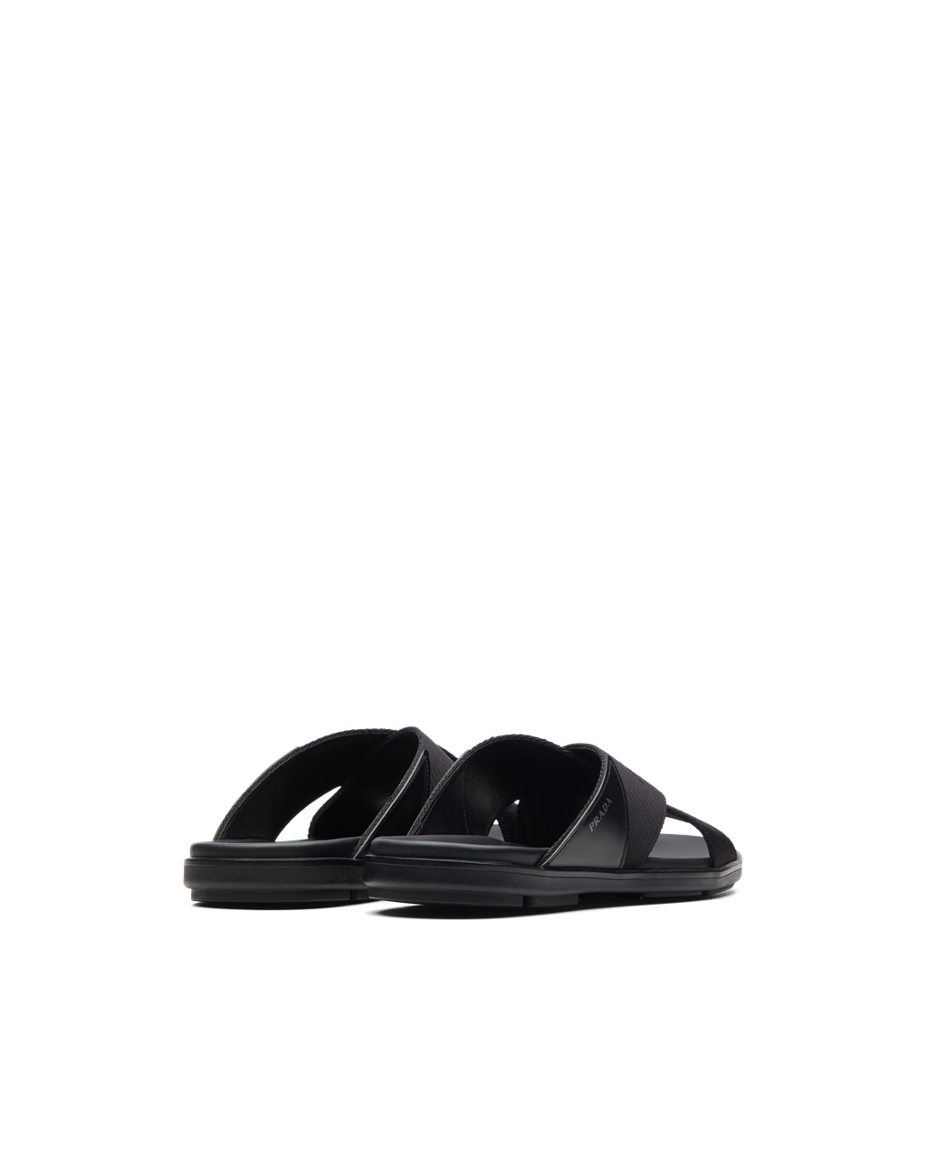 Prada Brushed Lær And Nylon Tape Crisscross Slides Svarte | DCJBXR698