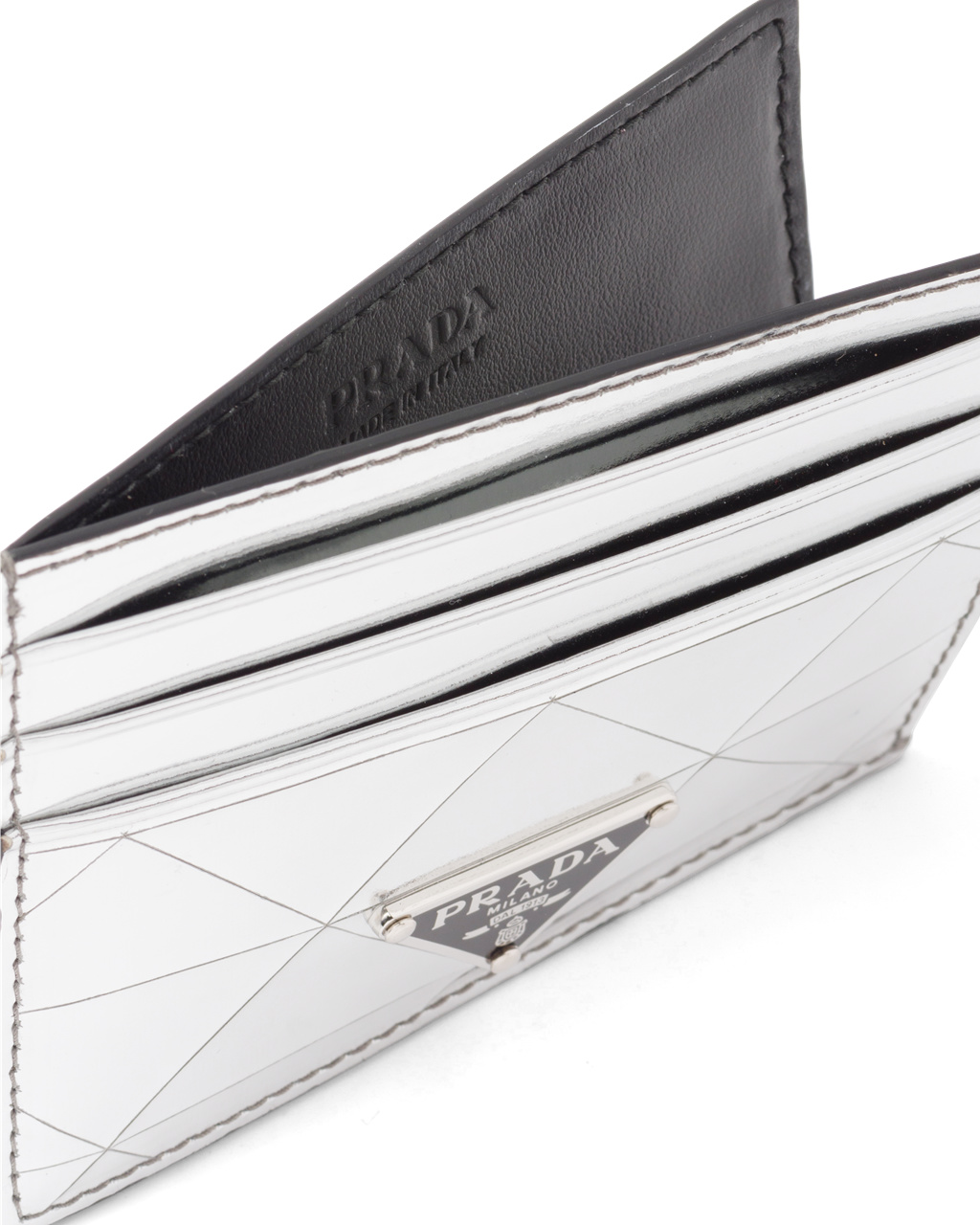 Prada Brushed Lær Card Holder Sølv | 069-XQCGYH