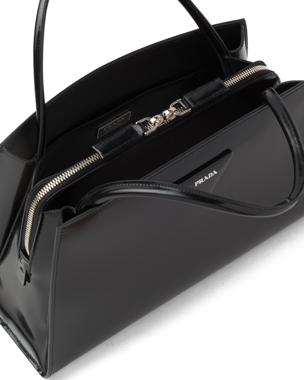 Prada Brushed Lær Handbag Svarte | JNMIPC268