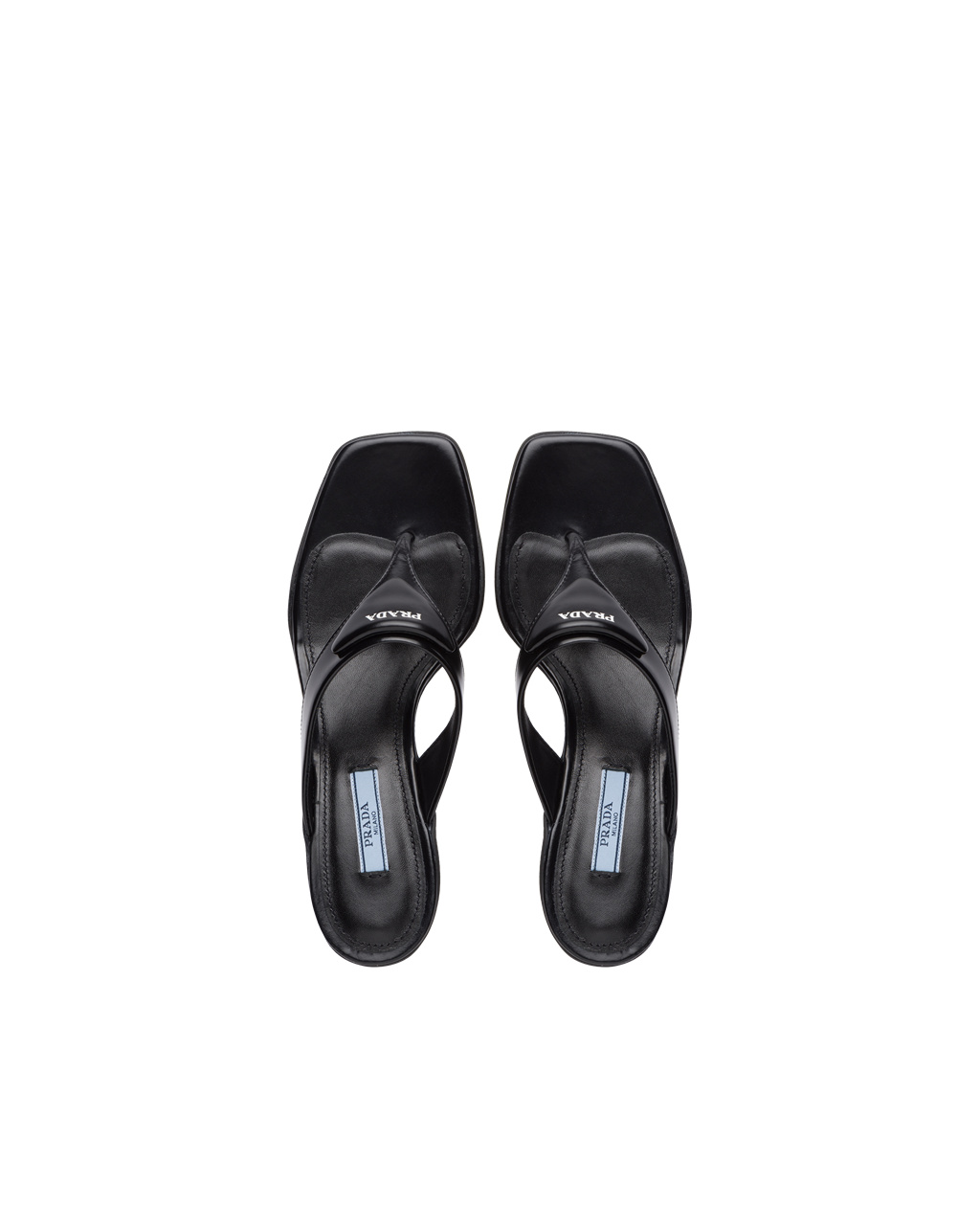 Prada Brushed Lær High-heeled Thong Sandals Svarte | 135-HWUNDO