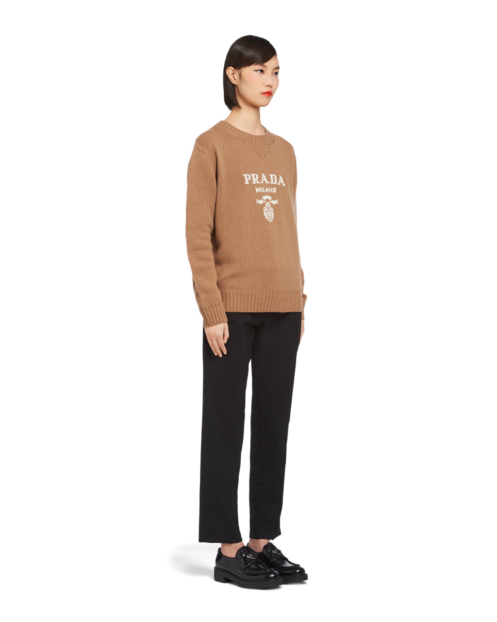 Prada Cashmere And Wool Prada Logo Crew-neck Genser Brune | SILYQV718