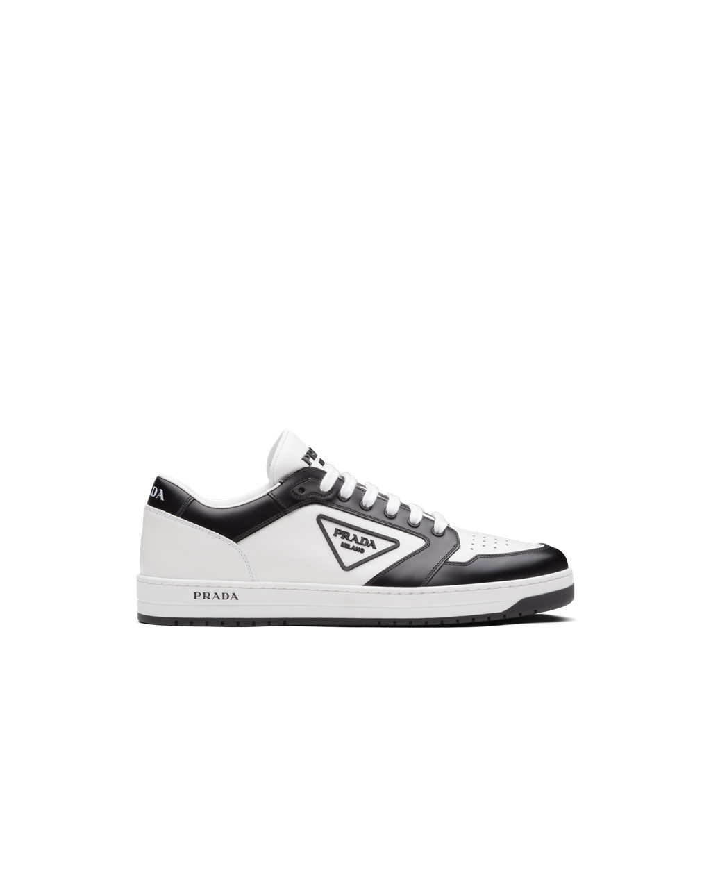 Prada District Lær Sneakers Hvite Svarte | IXNLTQ163