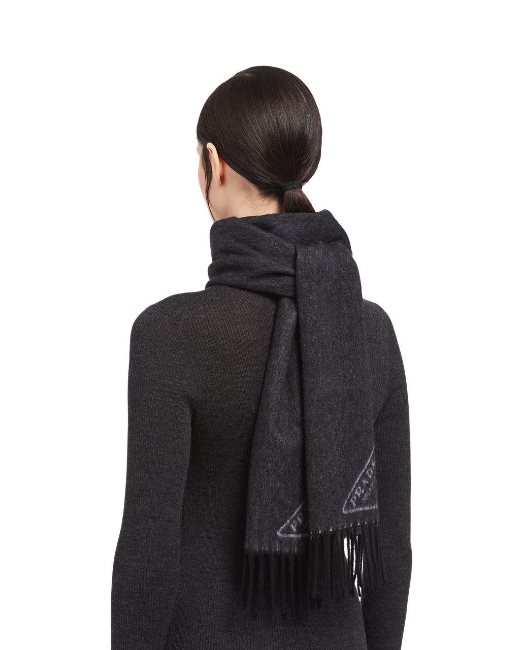 Prada Double Cashmere Scarf Svarte Hvite | 842-XCFZRY