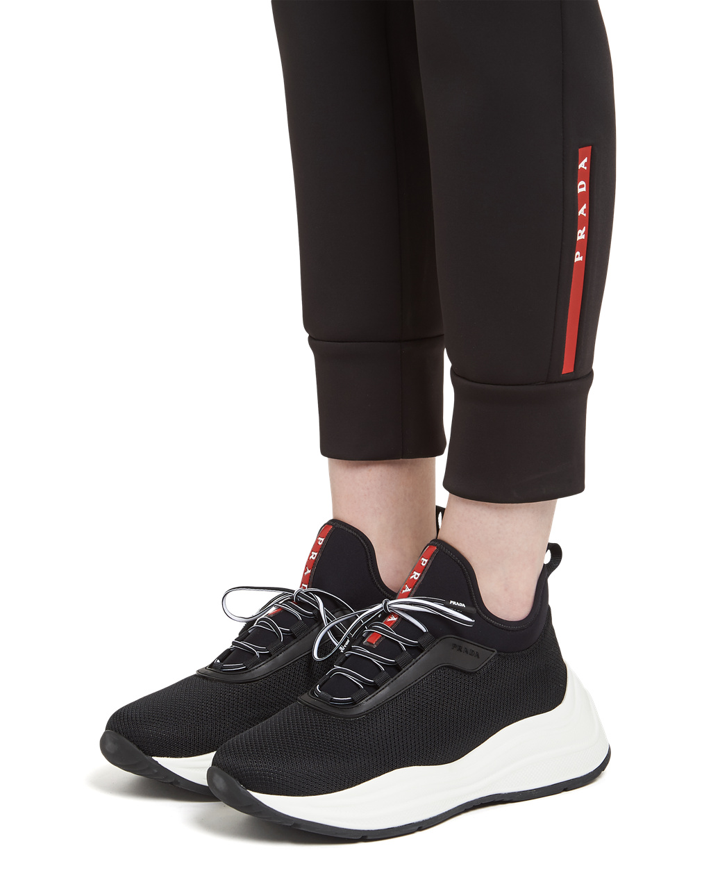 Prada Double Technical Jersey Joggers With Zippers Svarte | 870-SAQTVC