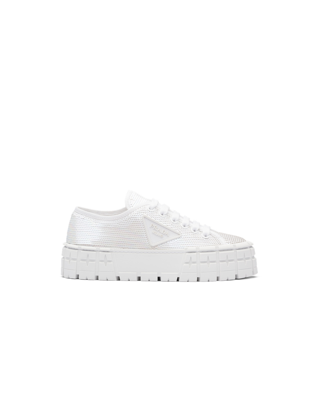 Prada Double Wheel Sequin Sneakers Hvite | ENGSQC360