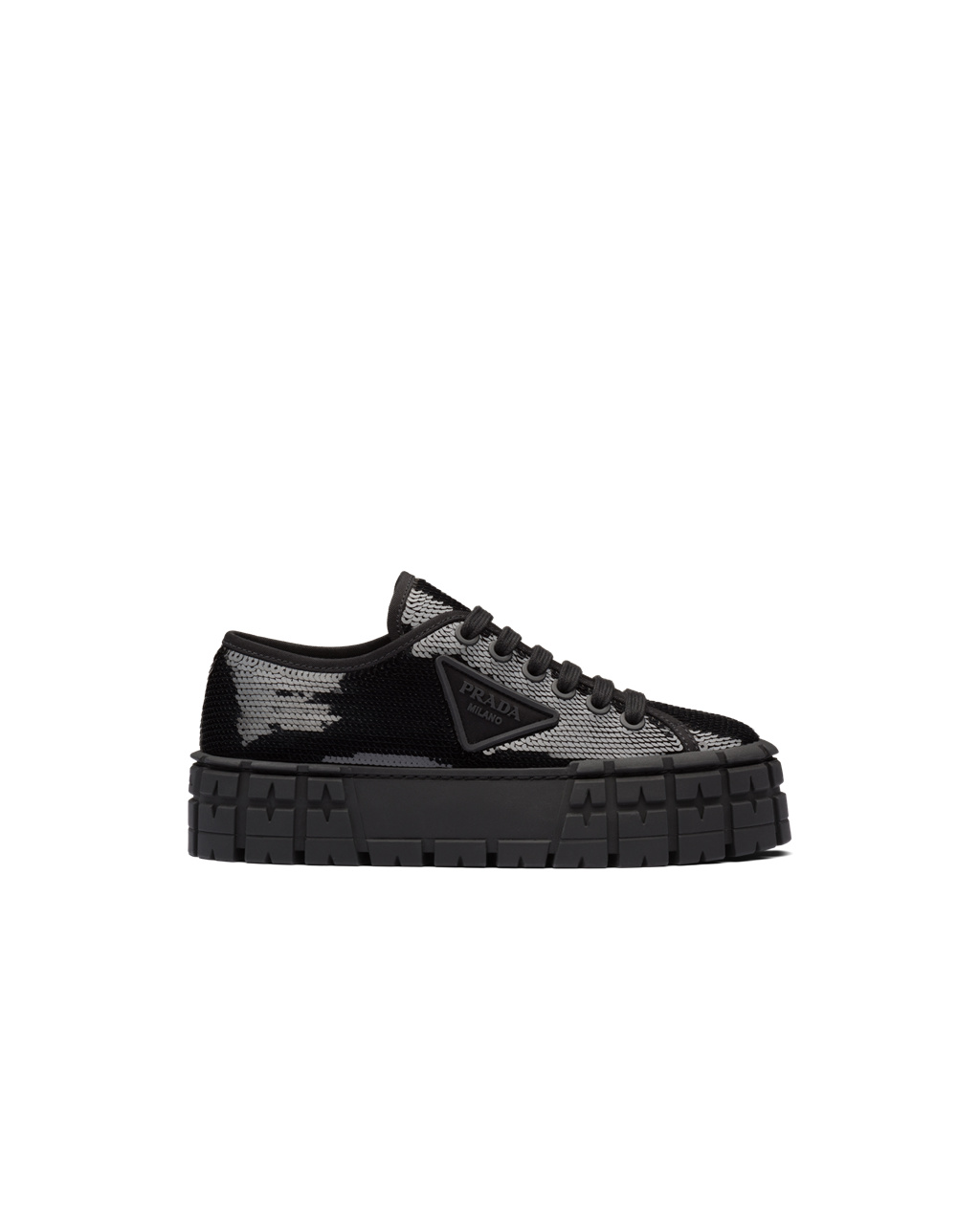 Prada Double Wheel Sequin Sneakers Svarte | ARVEZS346