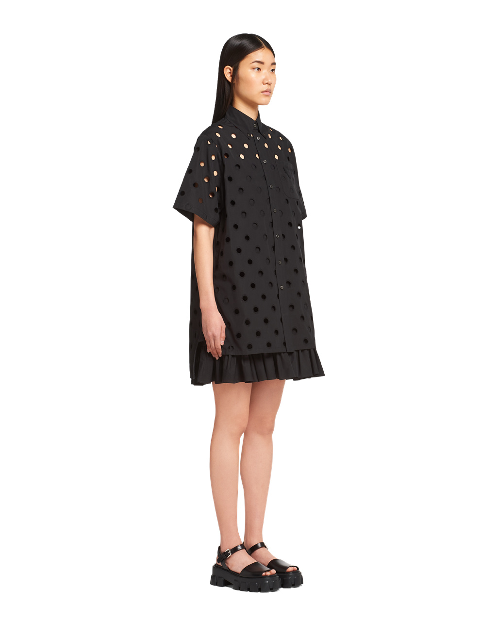 Prada Eyelet Blonder Poplin Minidress Svarte | 645-RWGJNC