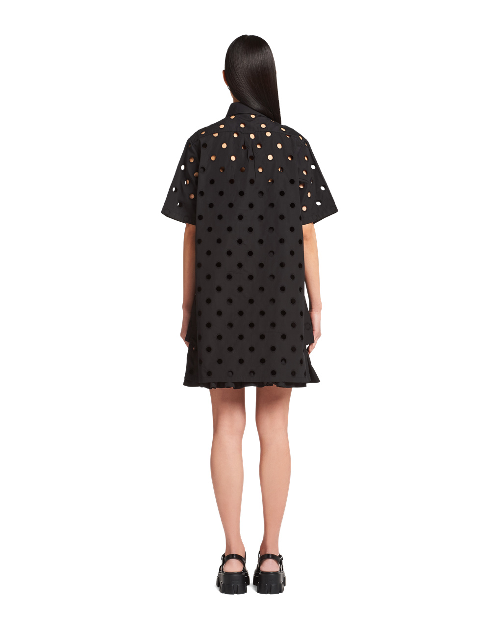 Prada Eyelet Blonder Poplin Minidress Svarte | 645-RWGJNC