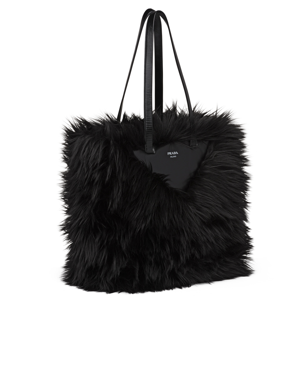 Prada Faux Fur Fabric Tote Bag Svarte | XOJPCZ462