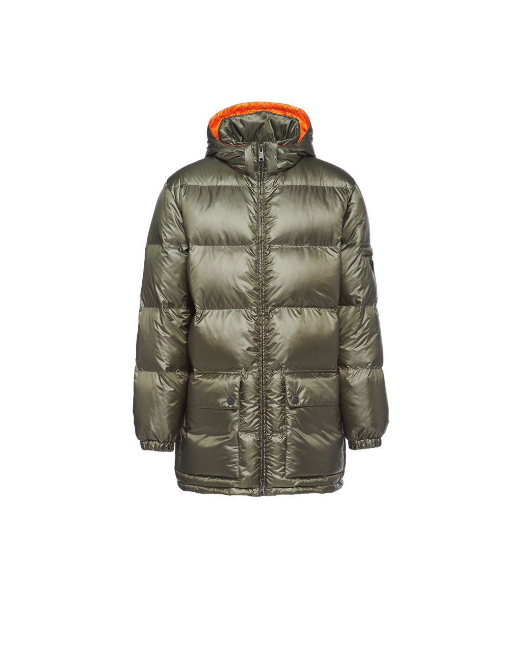 Prada Hette Nylon Down Jacket Grønn Oransje | 731-GMIULH