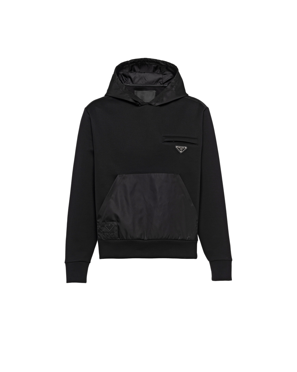 Prada Hoodie With Nylon Details Svarte Svarte | 754-KLOVCF