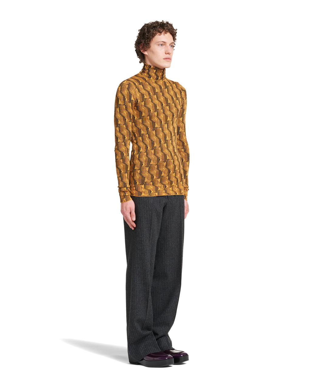 Prada Jacquard Superfine Wool Turtleneck Genser Gul | WPOBVI273