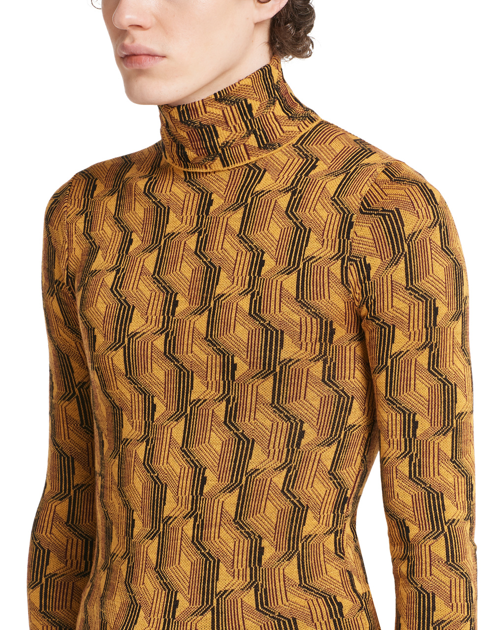 Prada Jacquard Superfine Wool Turtleneck Genser Gul | WPOBVI273