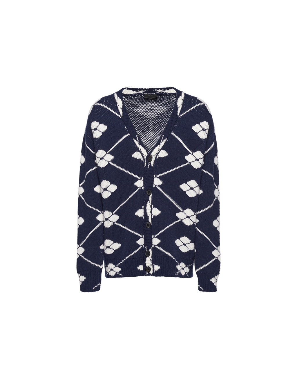 Prada Jacquard Wool And Cashmere Cardigan Marineblå | HUEQOP025