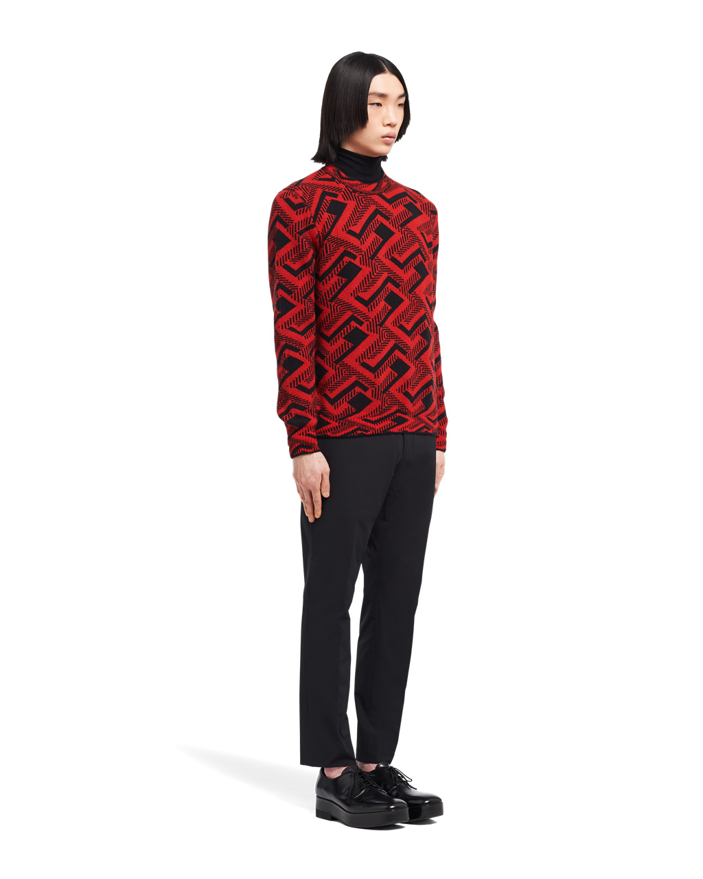 Prada Jacquard Wool And Cashmere Crew-neck Genser Svarte Rød | YMRWJB769