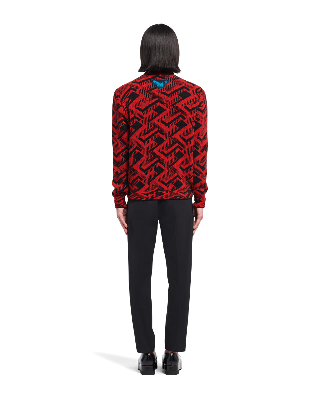 Prada Jacquard Wool And Cashmere Crew-neck Genser Svarte Rød | YMRWJB769