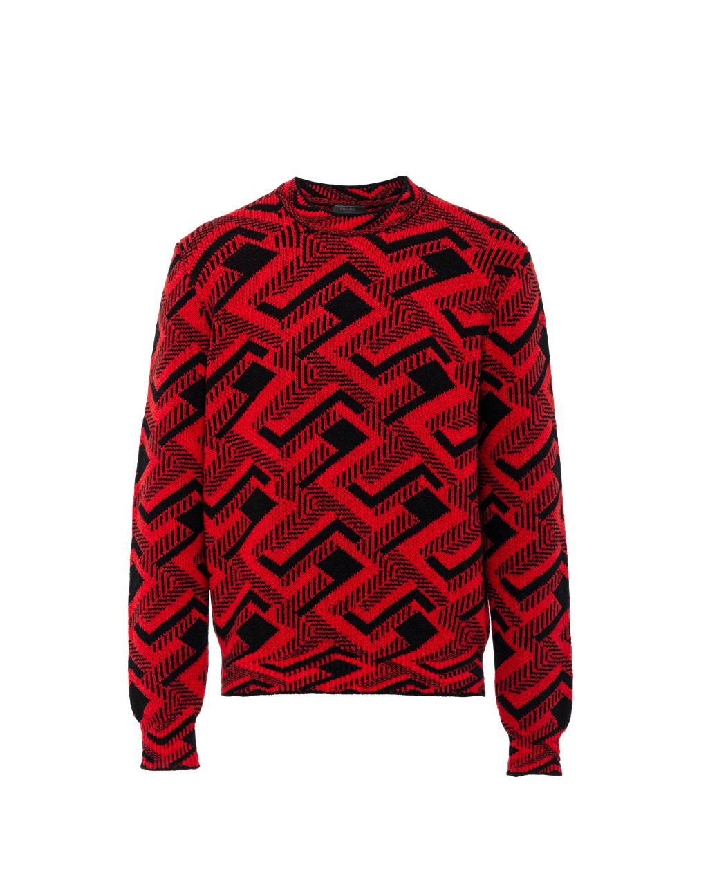 Prada Jacquard Wool And Cashmere Crew-neck Genser Svarte Rød | YMRWJB769