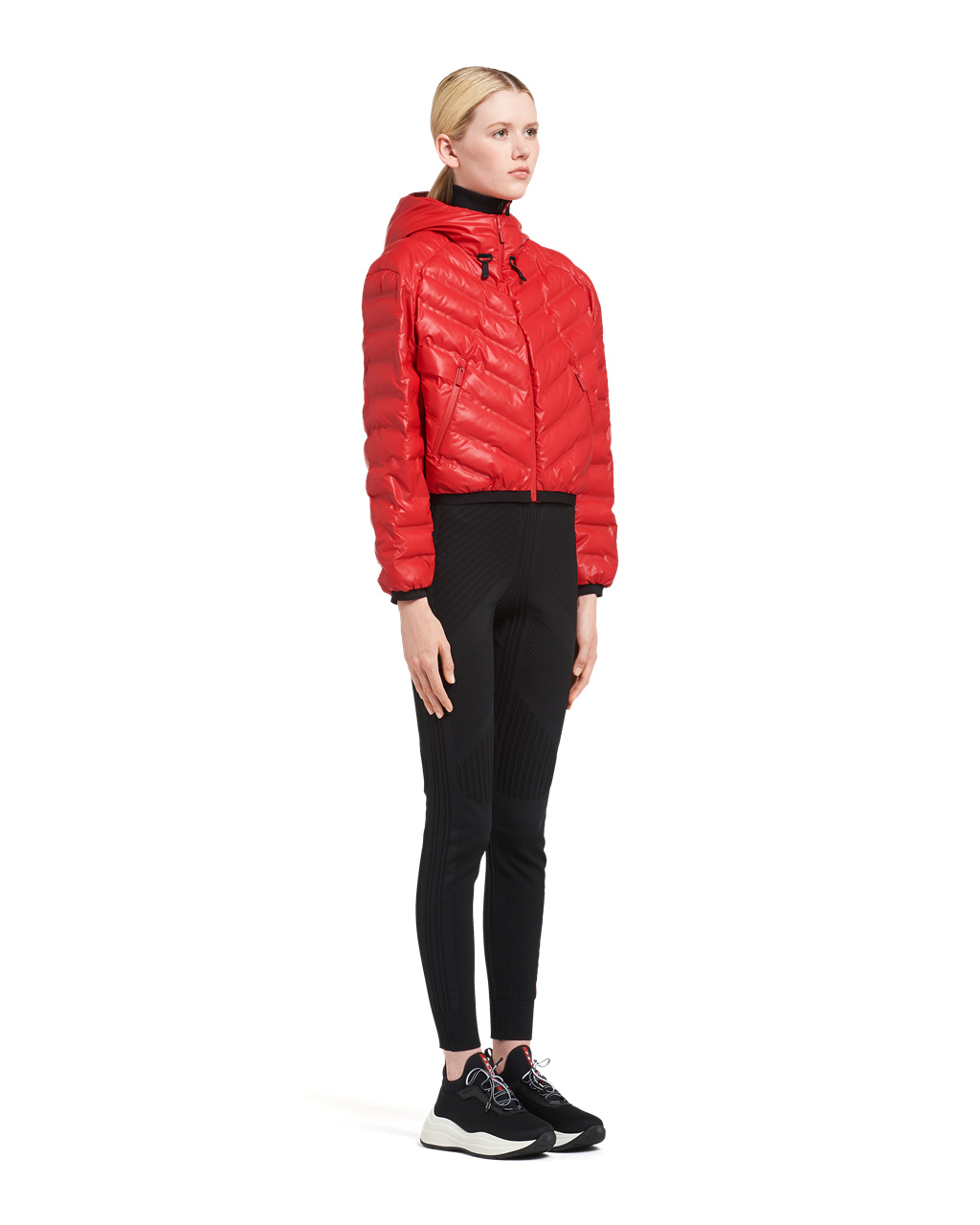 Prada Light Nylon Hette Puffer Jacket Rød | 516-KDGOCM