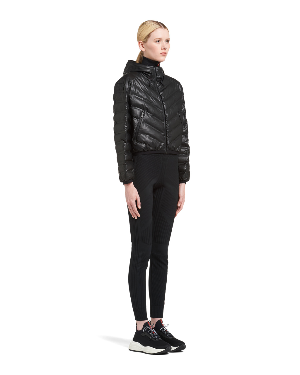 Prada Light Nylon Hette Puffer Jacket Svarte | 935-YGIZQO