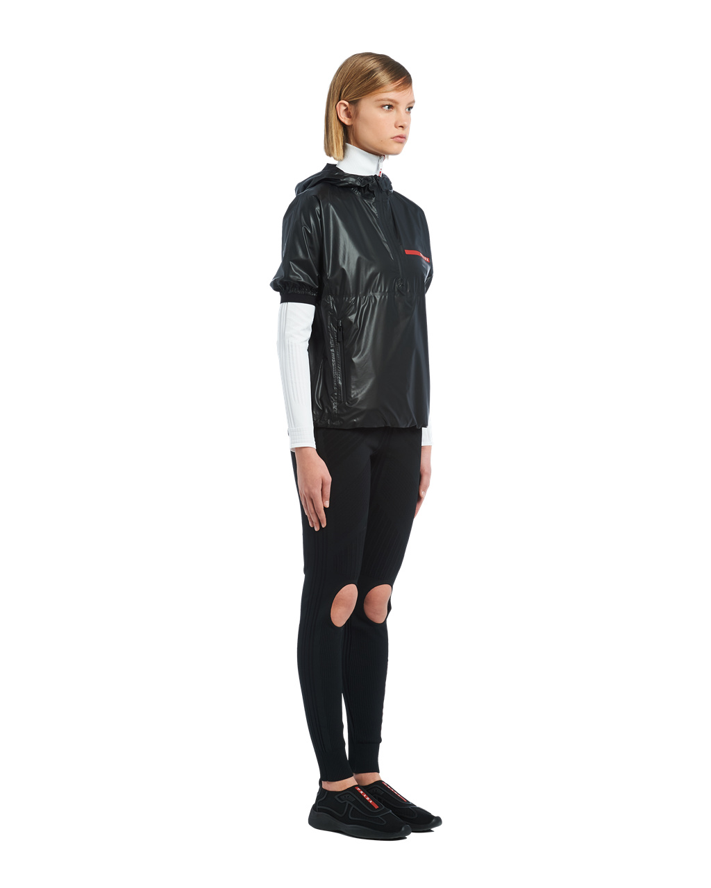 Prada Light Nylon Kort-sleeved Jacket Svarte | 938-IMXPNV