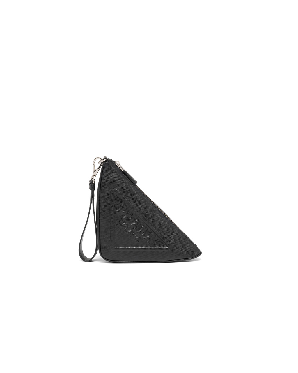 Prada Lær Prada Triangle Pouch Svarte | 028-TFEWVS