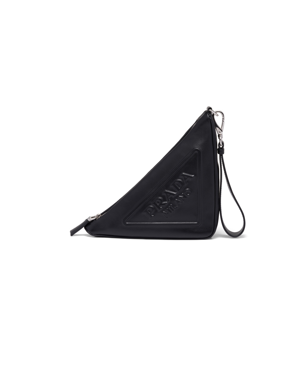 Prada Lær Prada Triangle Pouch Svarte | 746-KZYTUQ