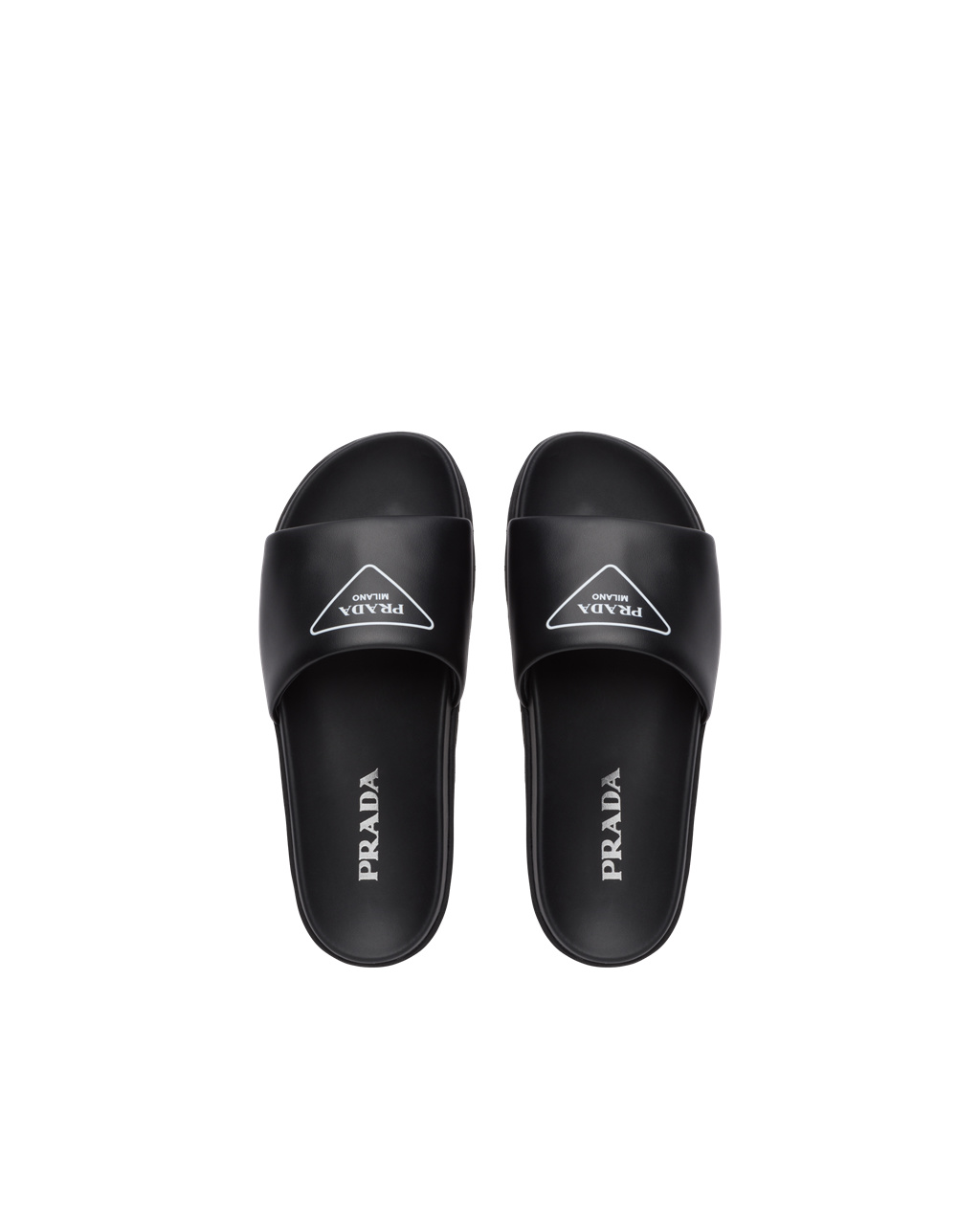 Prada Lær Slides Svarte | 580-LUGIZE