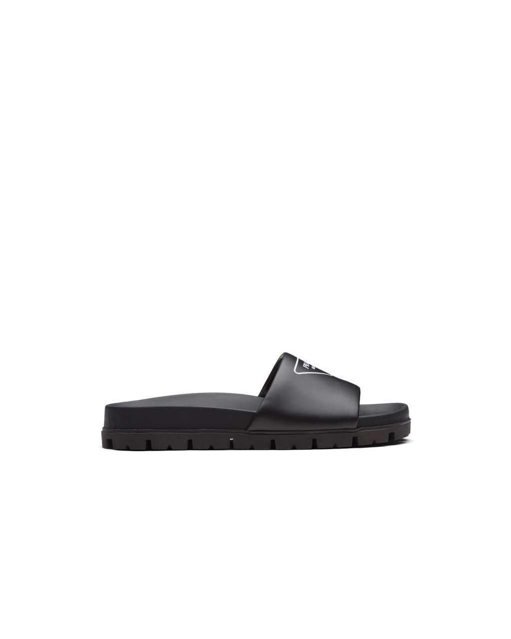 Prada Lær Slides Svarte | 580-LUGIZE