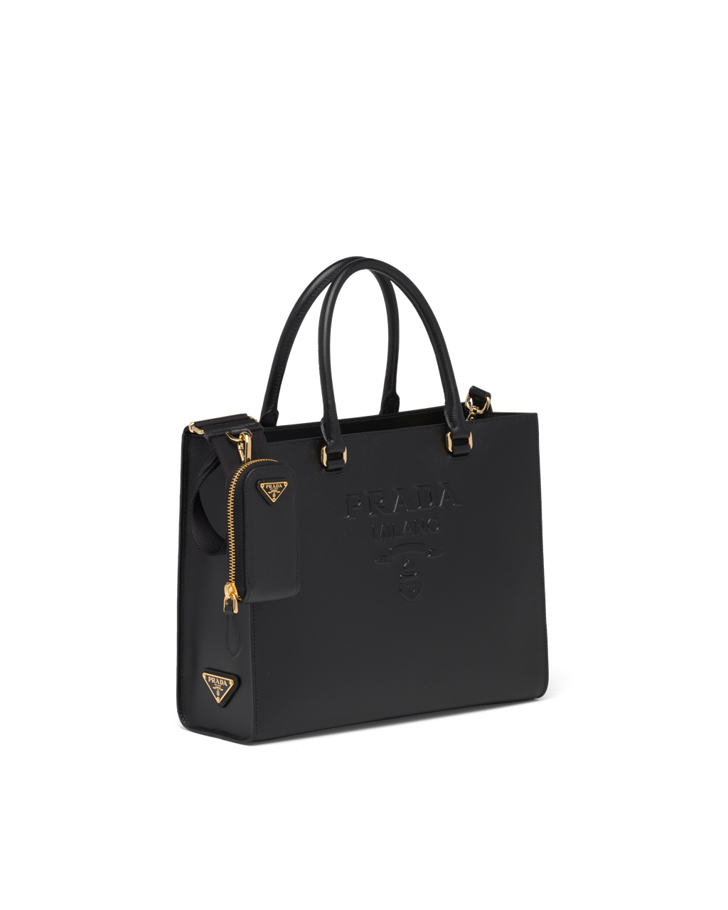 Prada Medium Saffiano Lær Handbag Svarte | CTXAUY178