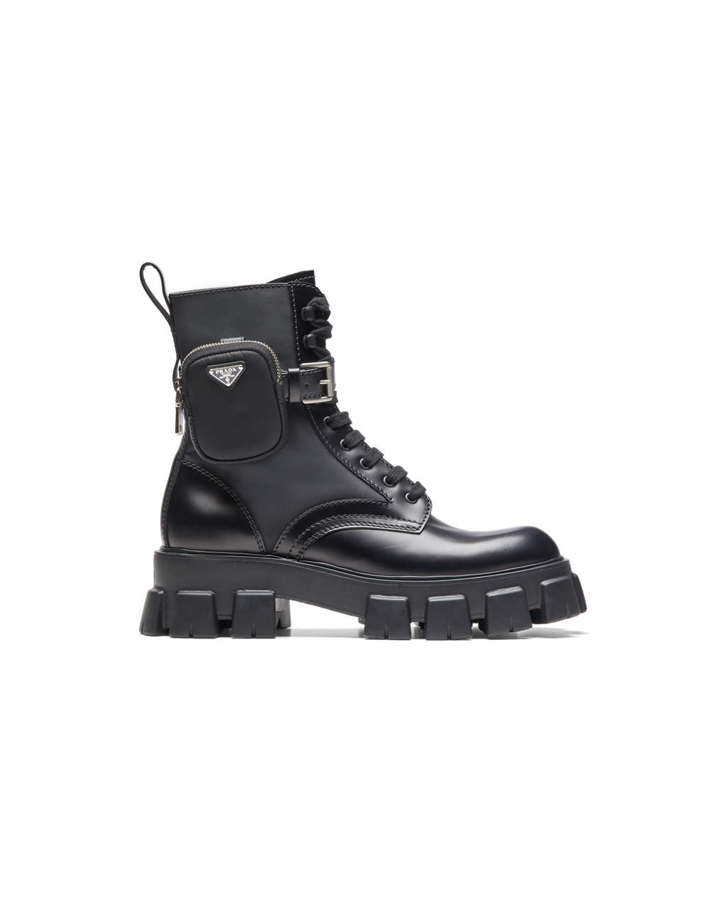 Prada Monolith Brushed Lær And Nylon Boots Svarte | 654-BZVUWN