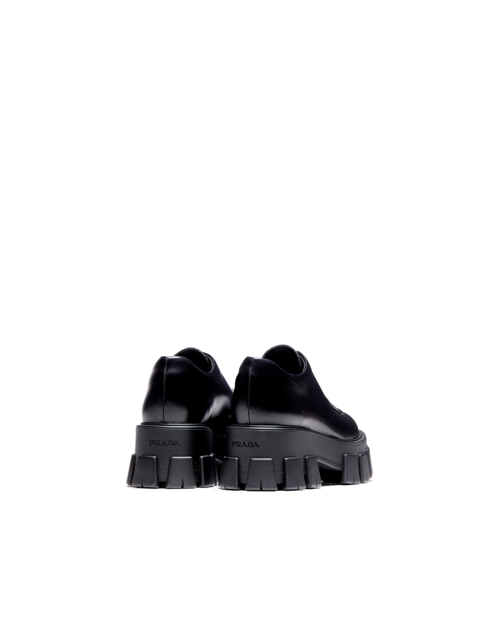 Prada Monolith Brushed Lær Blonder-up Shoes Svarte | 435-LUVOSR