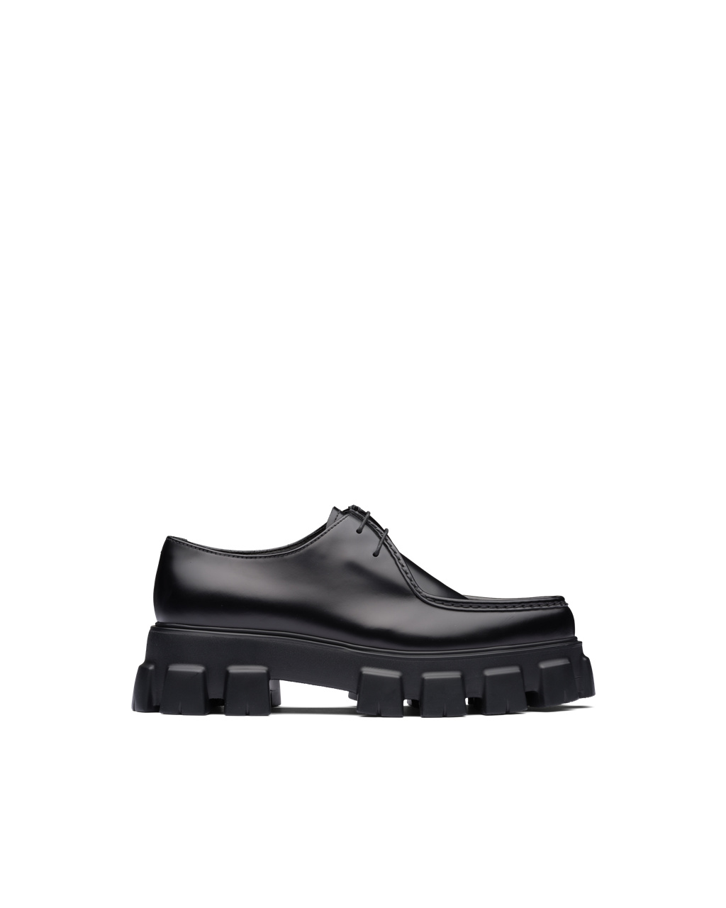 Prada Monolith Brushed Lær Blonder-up Shoes Svarte | 649-XQWYDC