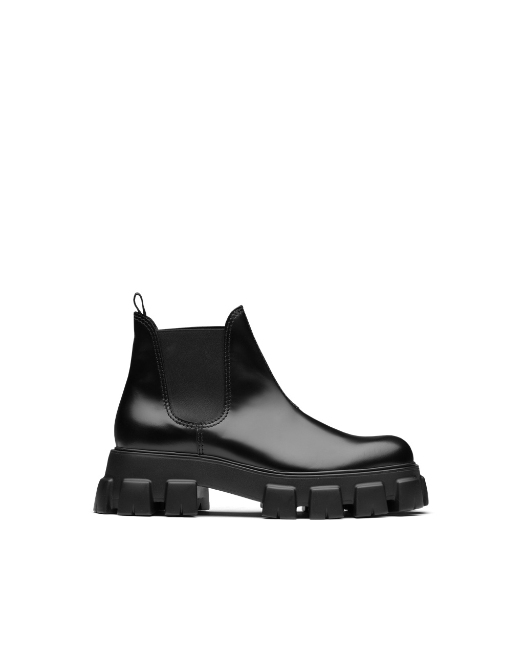 Prada Monolith Brushed Lær Chelsea Boots Svarte | 740-NAGJIF