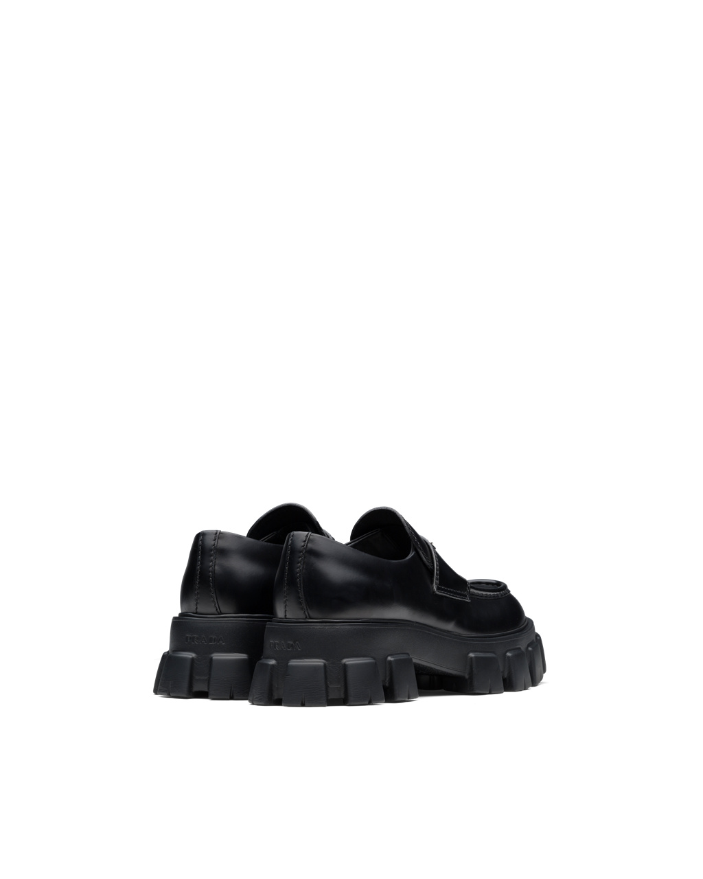 Prada Monolith Brushed Lær Loafers Svarte | 706-GMSYDZ