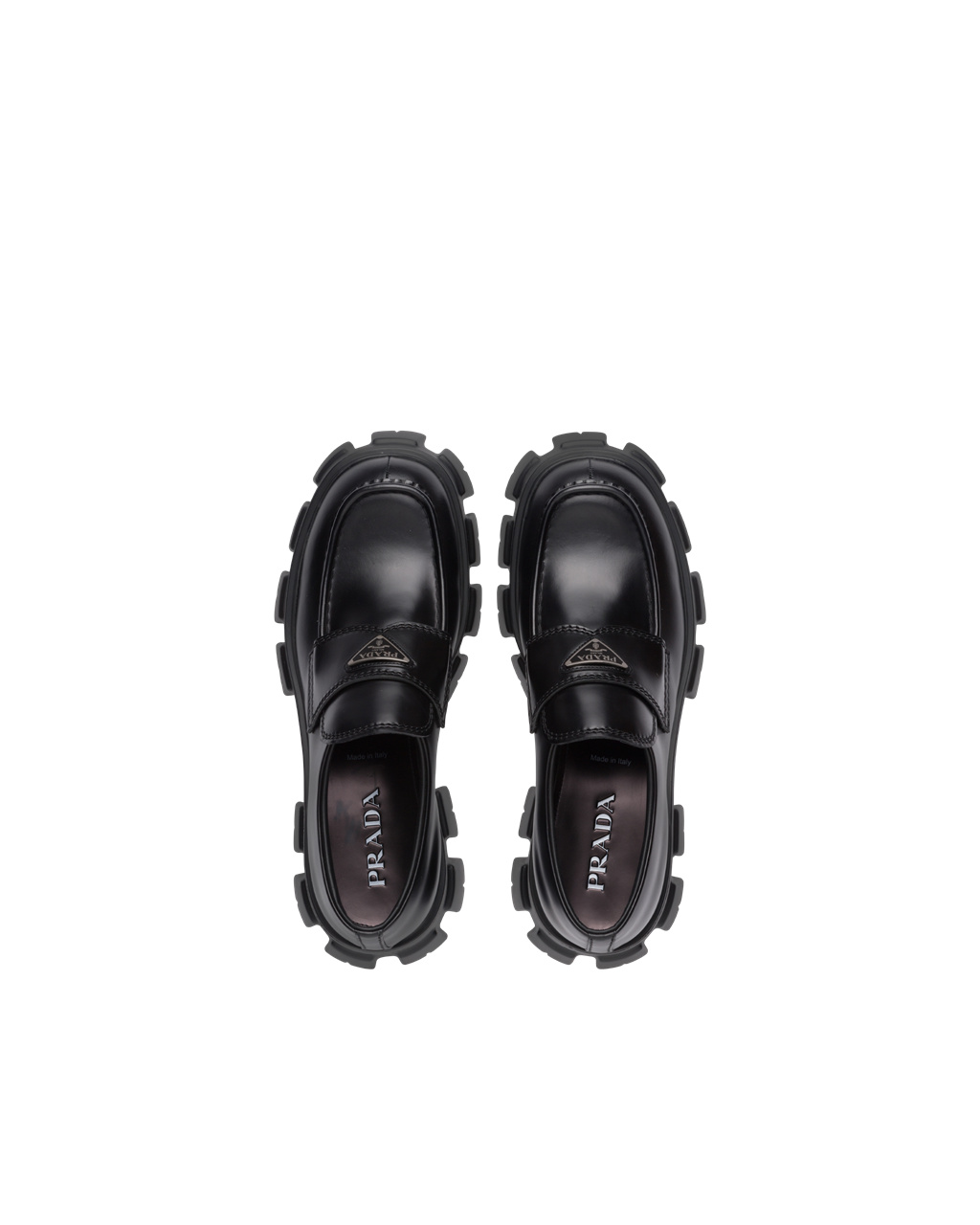 Prada Monolith Brushed Lær Loafers Svarte | 706-GMSYDZ