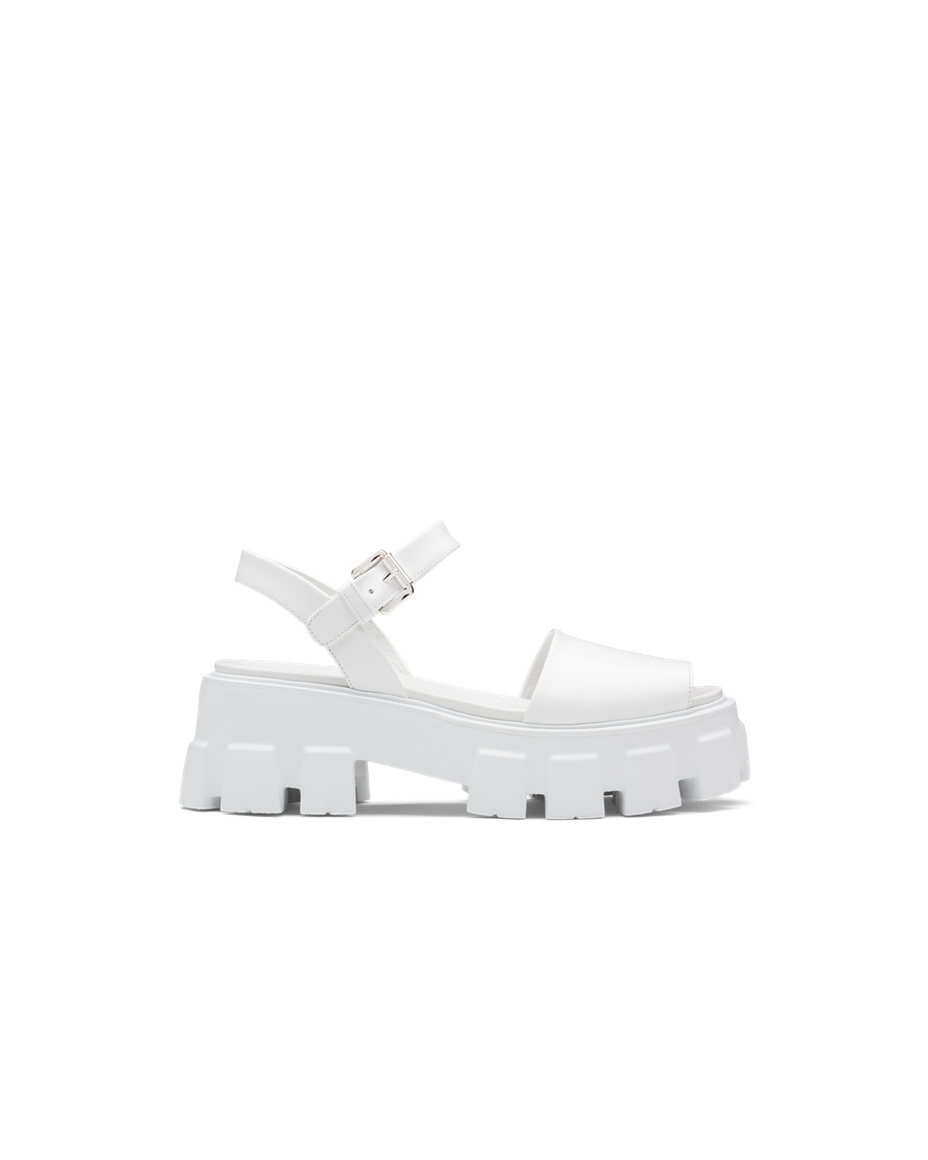 Prada Monolith Brushed Lær Sandals Hvite | 369-IPBZDY