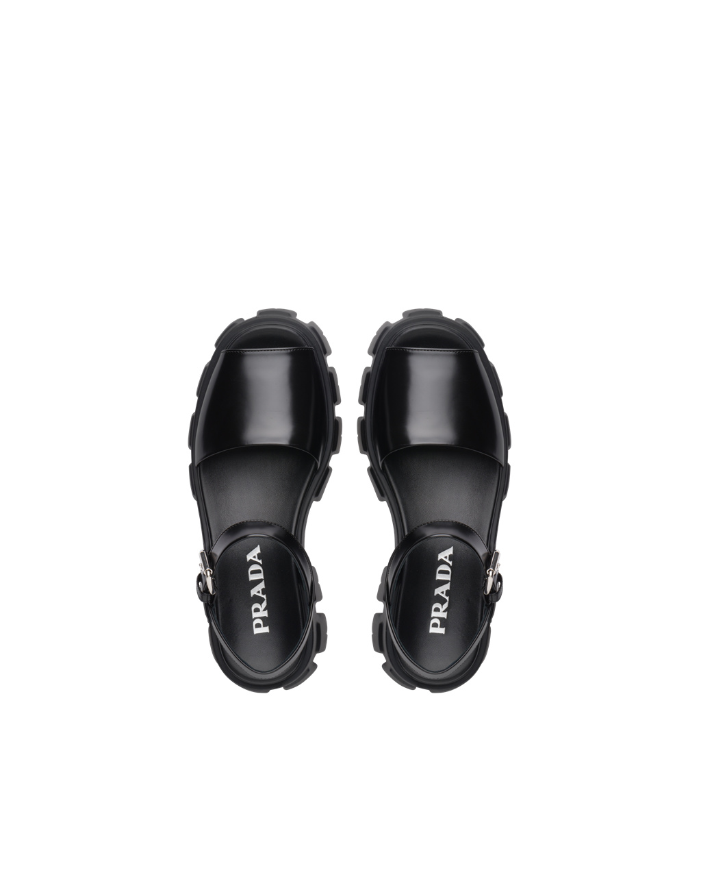 Prada Monolith Brushed Lær Sandals Svarte | 765-UHSVIP