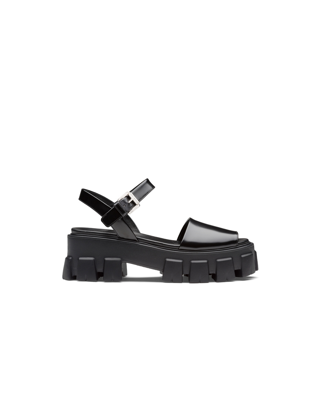 Prada Monolith Brushed Lær Sandals Svarte | 765-UHSVIP