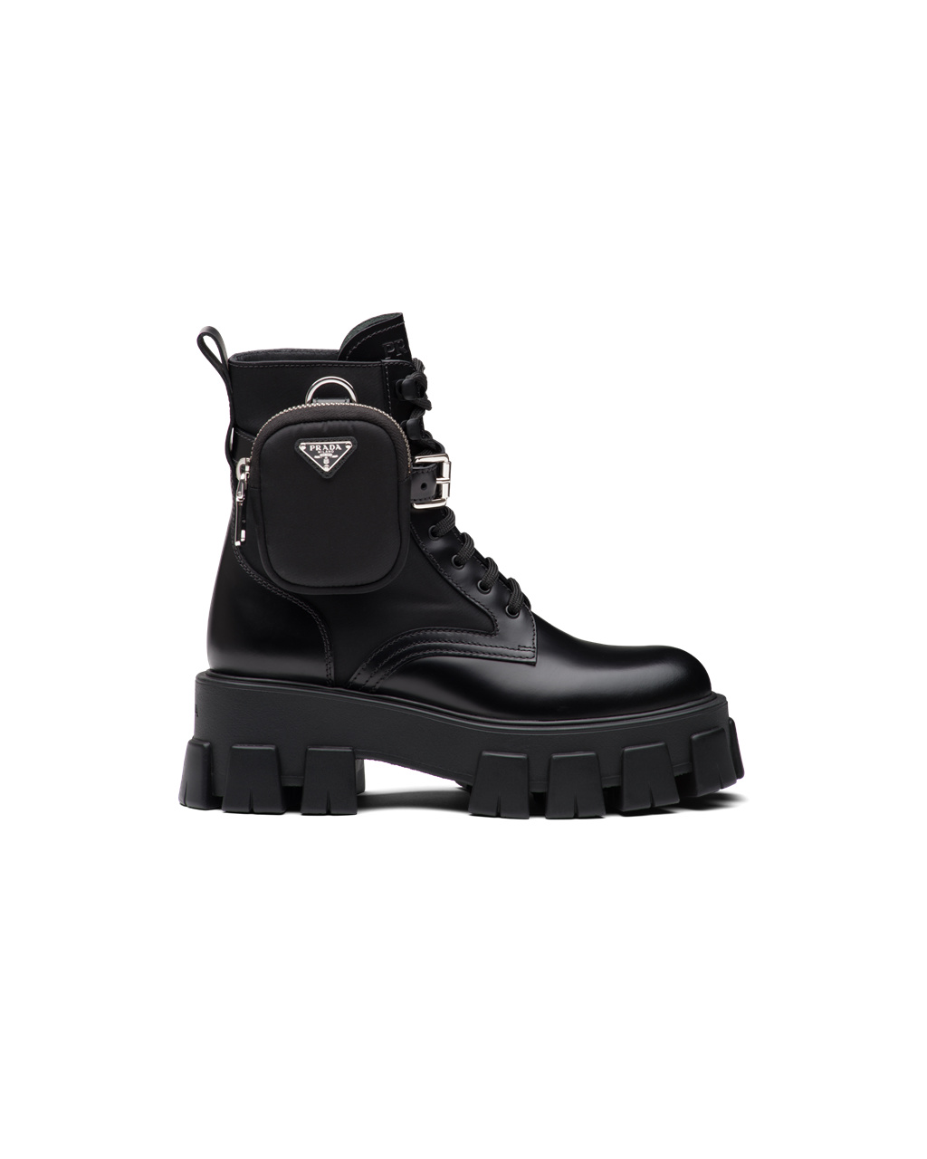 Prada Monolith Brushed Rois Lær And Nylon Biker Boots Svarte | 037-HZGLIQ