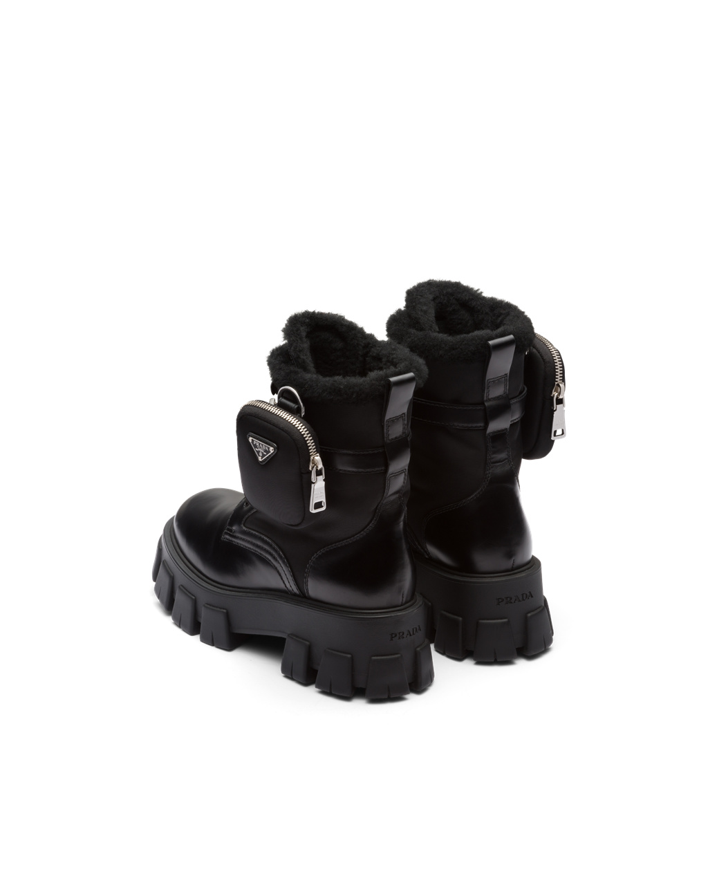 Prada Monolith Lær And Nylon Biker Boots Svarte | 192-NEZHLA