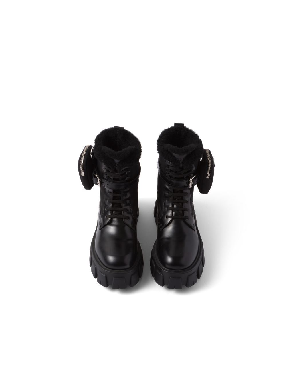 Prada Monolith Lær And Nylon Biker Boots Svarte | 192-NEZHLA