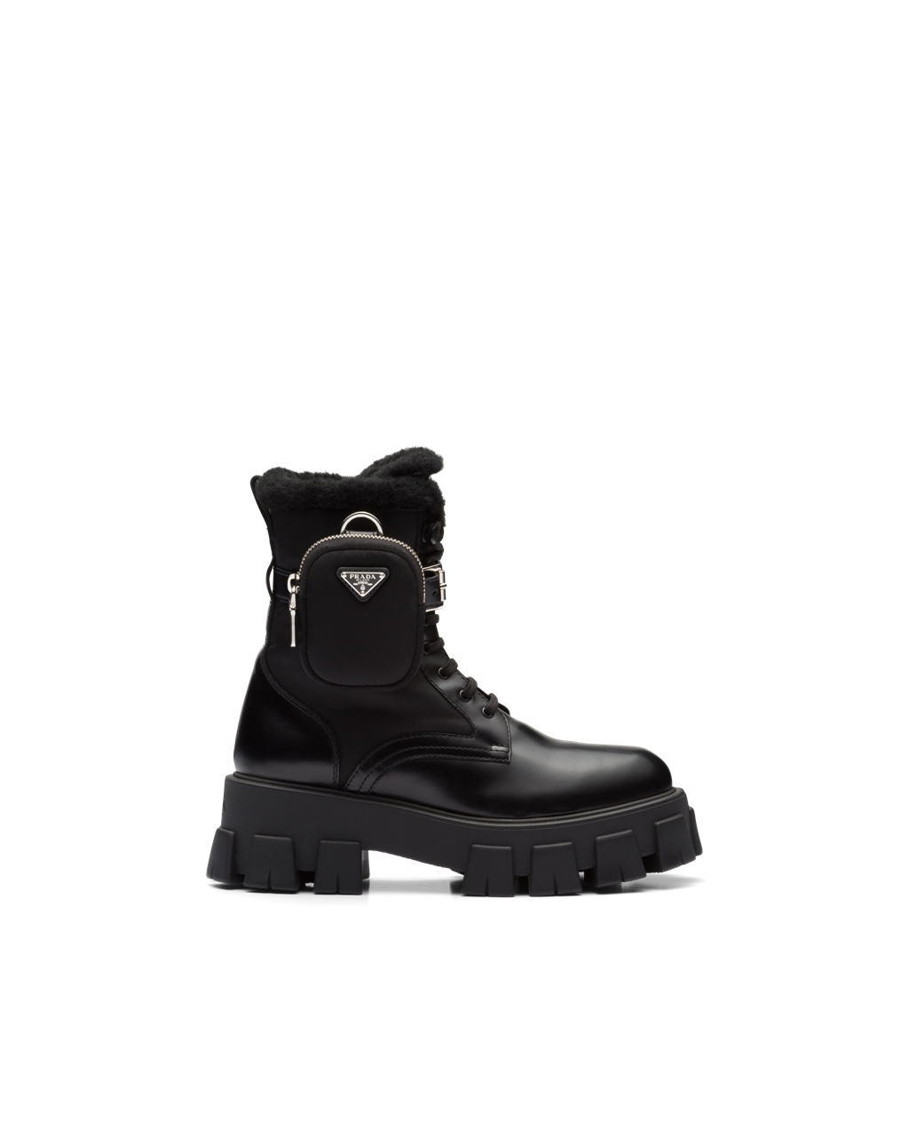 Prada Monolith Lær And Nylon Biker Boots Svarte | 192-NEZHLA