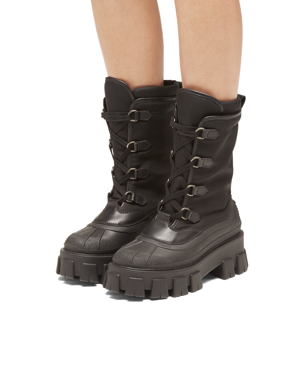 Prada Monolith Lær And Nylon Boots Svarte | 295-ZWUMBR