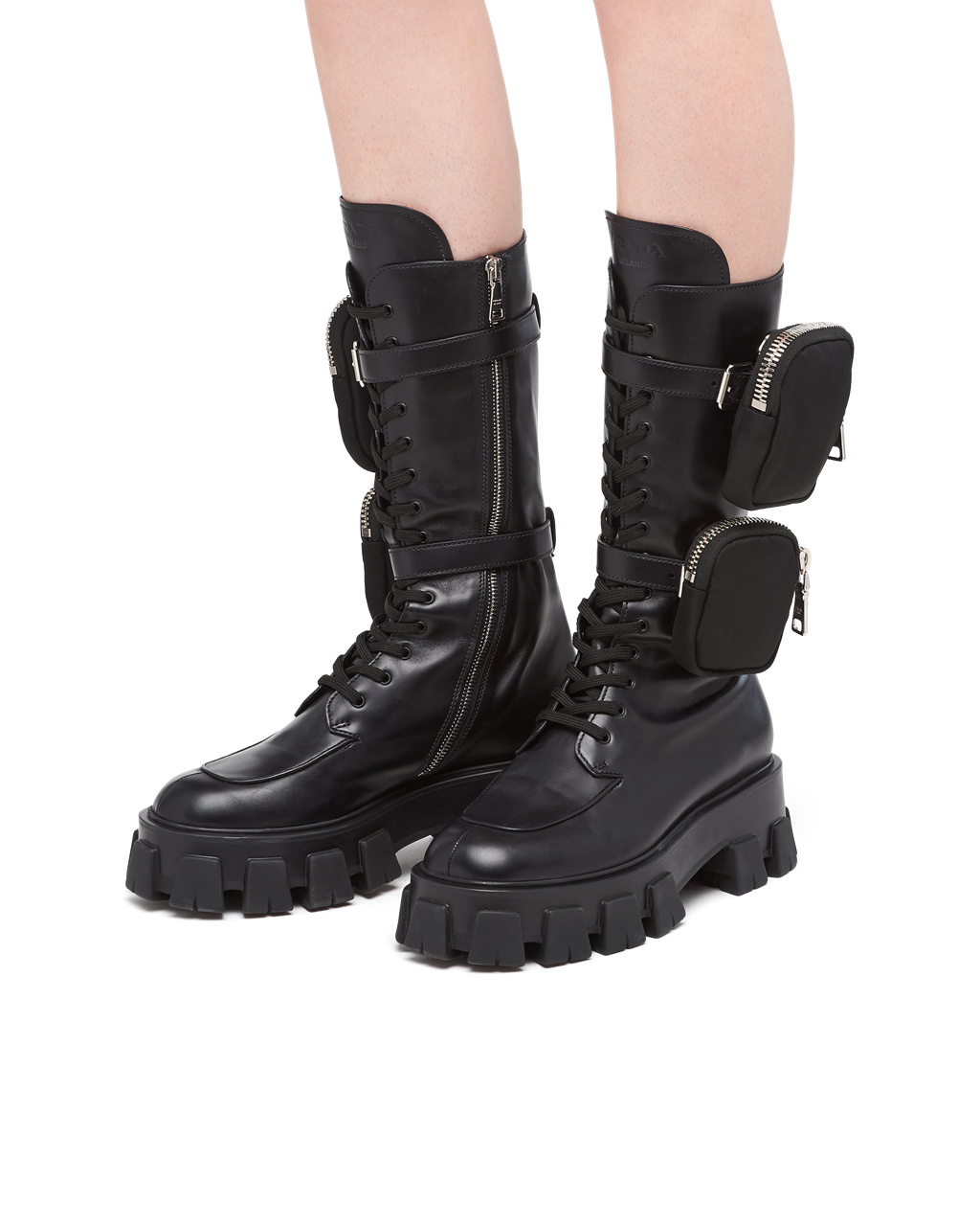 Prada Monolith Lær Boots Svarte | 215-SGLXQO